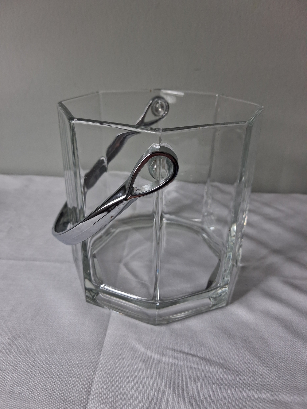 Vintage Luminarc Octime Glass Ice Bucket Octagon French MCM Modern Chrome